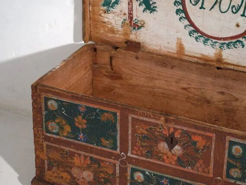 Malle de rangement ancienne avec décoration florale (année 1895) #102