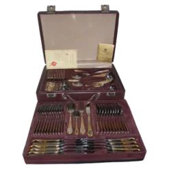 Mallette ménagère 70 pièces Besteke SBS Solingen en chrome nickel et dorée à l’or