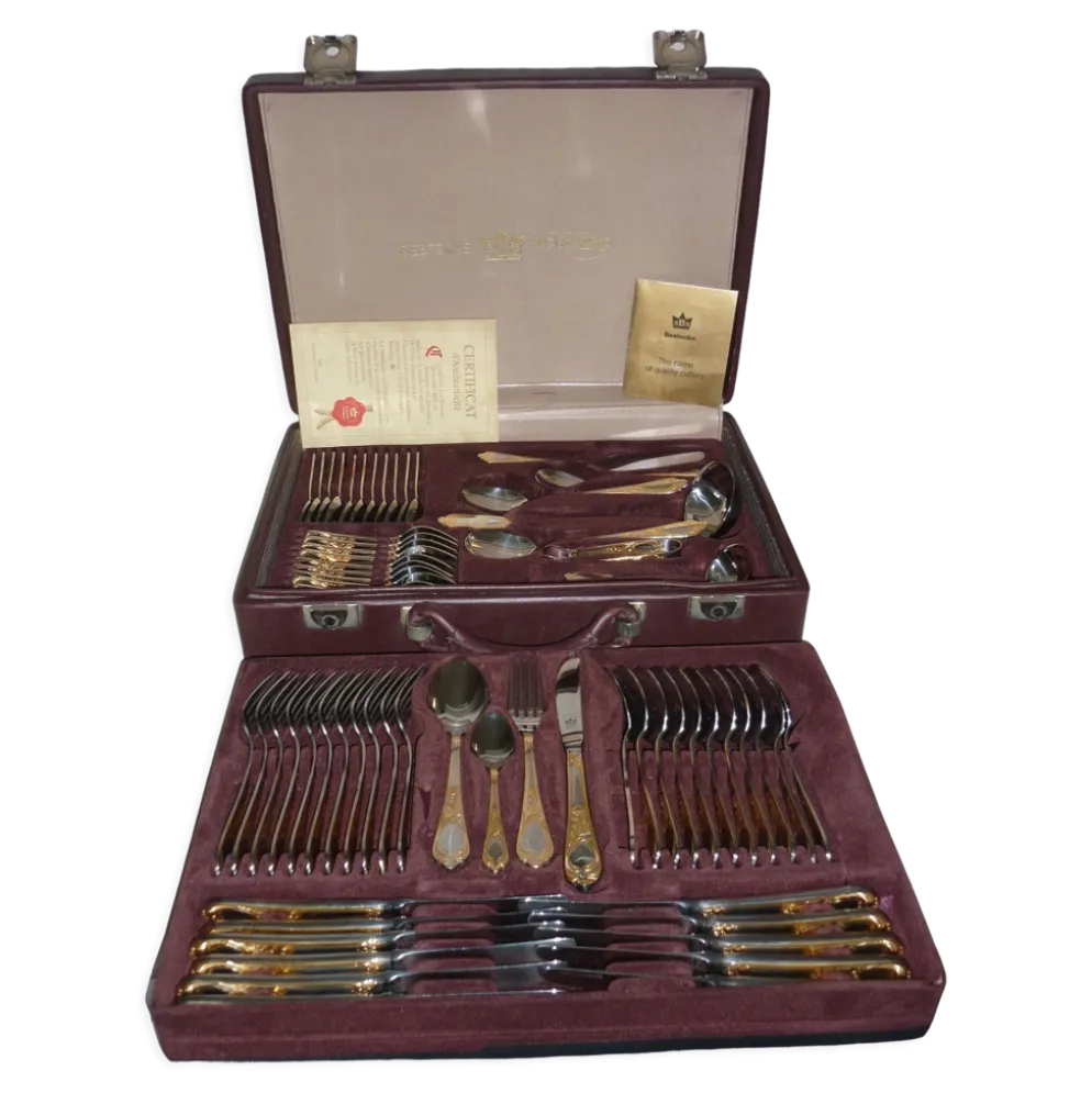 Mallette ménagère 70 pièces Besteke SBS Solingen en chrome nickel et dorée à l’or