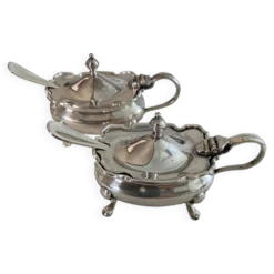 Mappin & Webb vintage, élégant service à condiments en métal argenté.