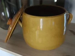 Marmite / Faitout vintage en terre cuite émaillée avec couvercle (21 x