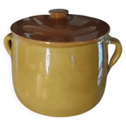 Marmite / Faitout vintage en terre cuite émaillée avec couvercle (21 x
