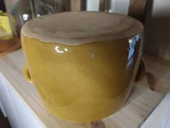 Marmite / Faitout vintage en terre cuite émaillée avec couvercle (21 x