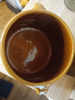 Marmite / Faitout vintage en terre cuite émaillée avec couvercle (21 x