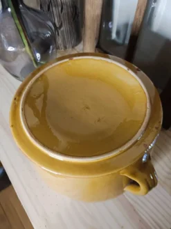 Marmite / Faitout vintage en terre cuite émaillée avec couvercle (21 x