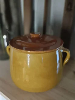 Marmite / Faitout vintage en terre cuite émaillée avec couvercle (21 x
