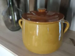 Marmite / Faitout vintage en terre cuite émaillée avec couvercle (21 x