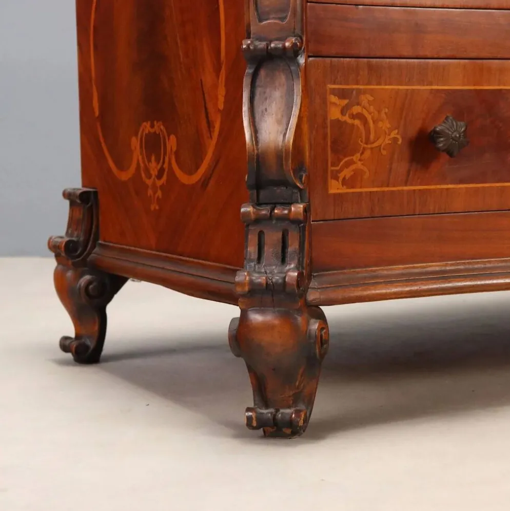 Meuble à abattant ancien en noyer avec incrustations d’érable, Italie, XXe siècle
