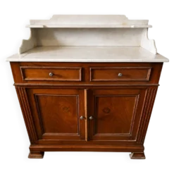 Meuble ancien en bois, marbre blanc–coiffeuse, console, meuble toilett
