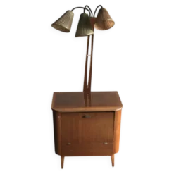 Meuble-bar Art Déco en noyer marron avec lampe intégrée et trois prises, 1950s