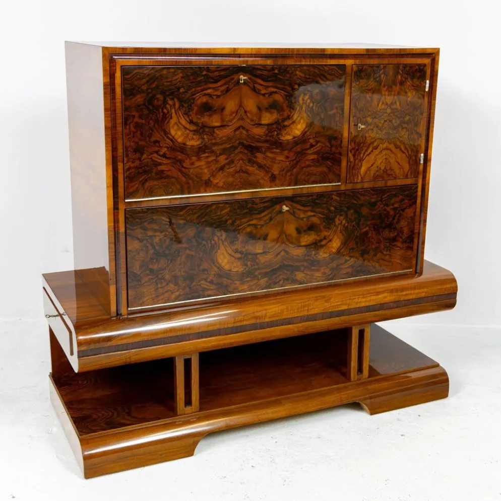 Meuble bar Art Déco en noyer, Wilhelm Mosurski - années 30