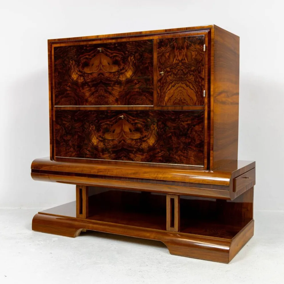 Meuble bar Art Déco en noyer, Wilhelm Mosurski - années 30