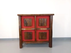 Meuble bar brutaliste lumineux aranjou vintage des années 50 60 en orme massif