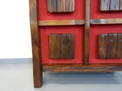 Meuble bar brutaliste lumineux aranjou vintage des années 50 60 en orme massif