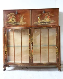 Meuble bar cocktail Tunbridge of London en bois marron et jaune, peint à la main, 1950s
