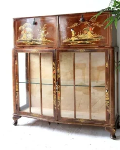 Meuble bar cocktail Tunbridge of London en bois marron et jaune, peint à la main, 1950s
