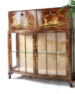 Meuble bar cocktail Tunbridge of London en bois marron et jaune, peint à la main, 1950s