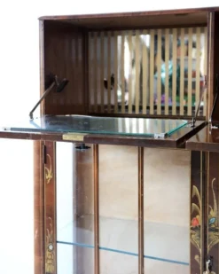 Meuble bar cocktail Tunbridge of London en bois marron et jaune, peint à la main, 1950s