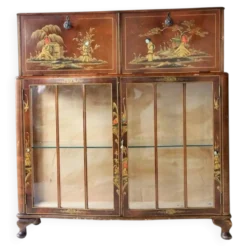 Meuble bar cocktail Tunbridge of London en bois marron et jaune, peint à la main, 1950s