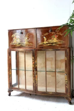 Meuble bar cocktail Tunbridge of London en bois marron et jaune, peint à la main, 1950s
