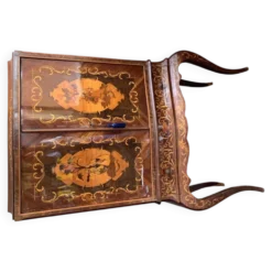 Meuble bar cocktail vintage italien marron en bois incrusté marqueterie années 1950