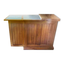 Meuble bar comptoir teck et marbre vert