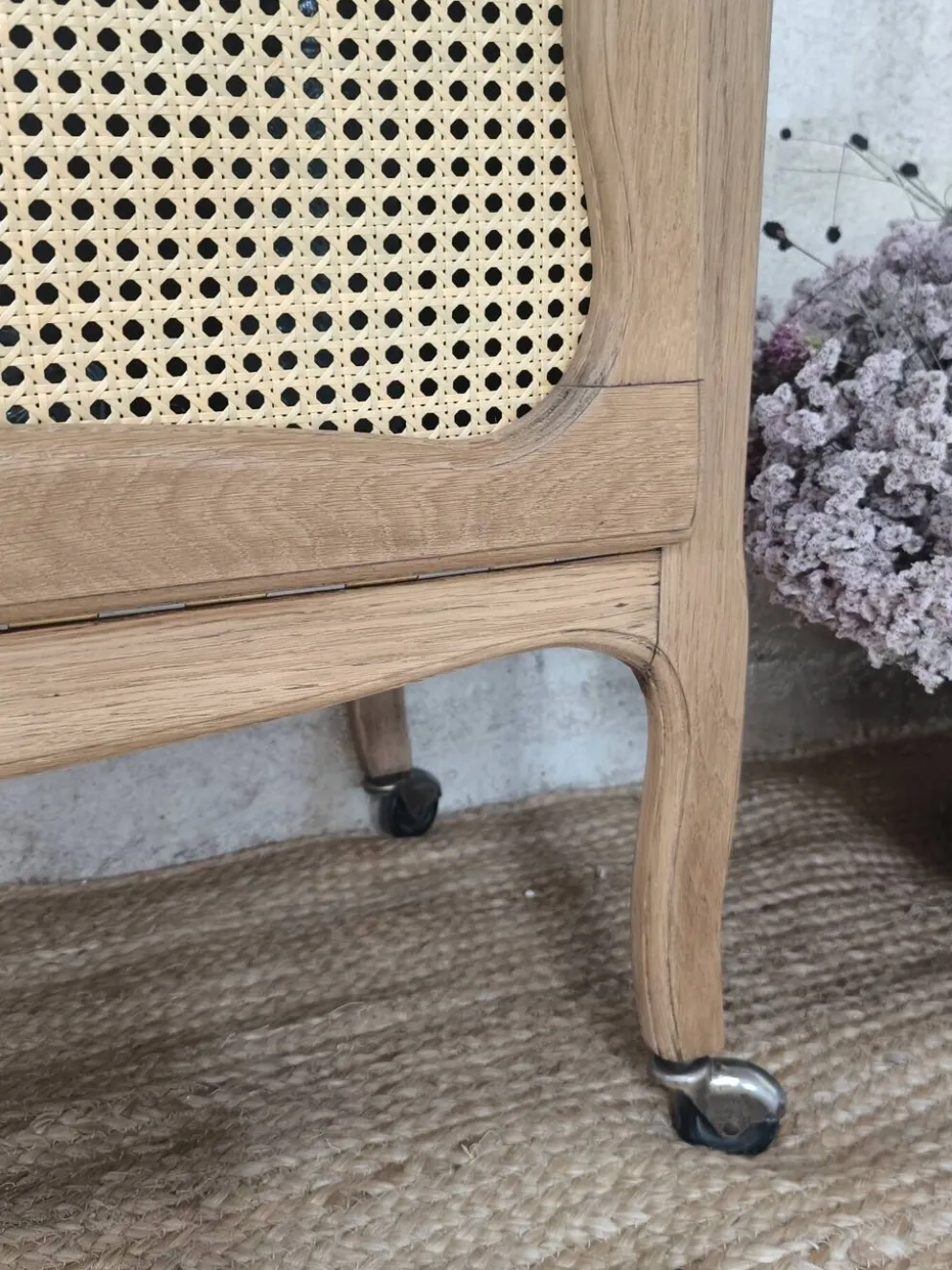 Meuble bar / Desserte en chêne & cannage naturel – Années 50