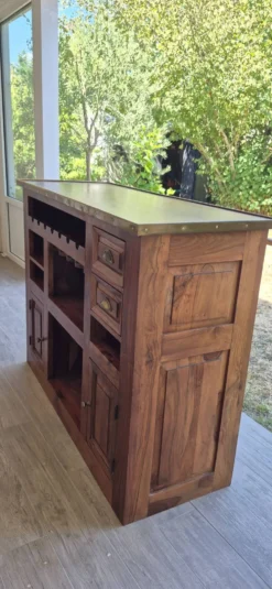 Meuble bar en teck massif et laiton