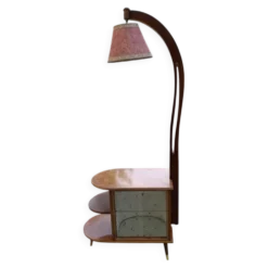 Meuble bar lumineux en noyer marron Art Déco 1950s avec lampe et laiton