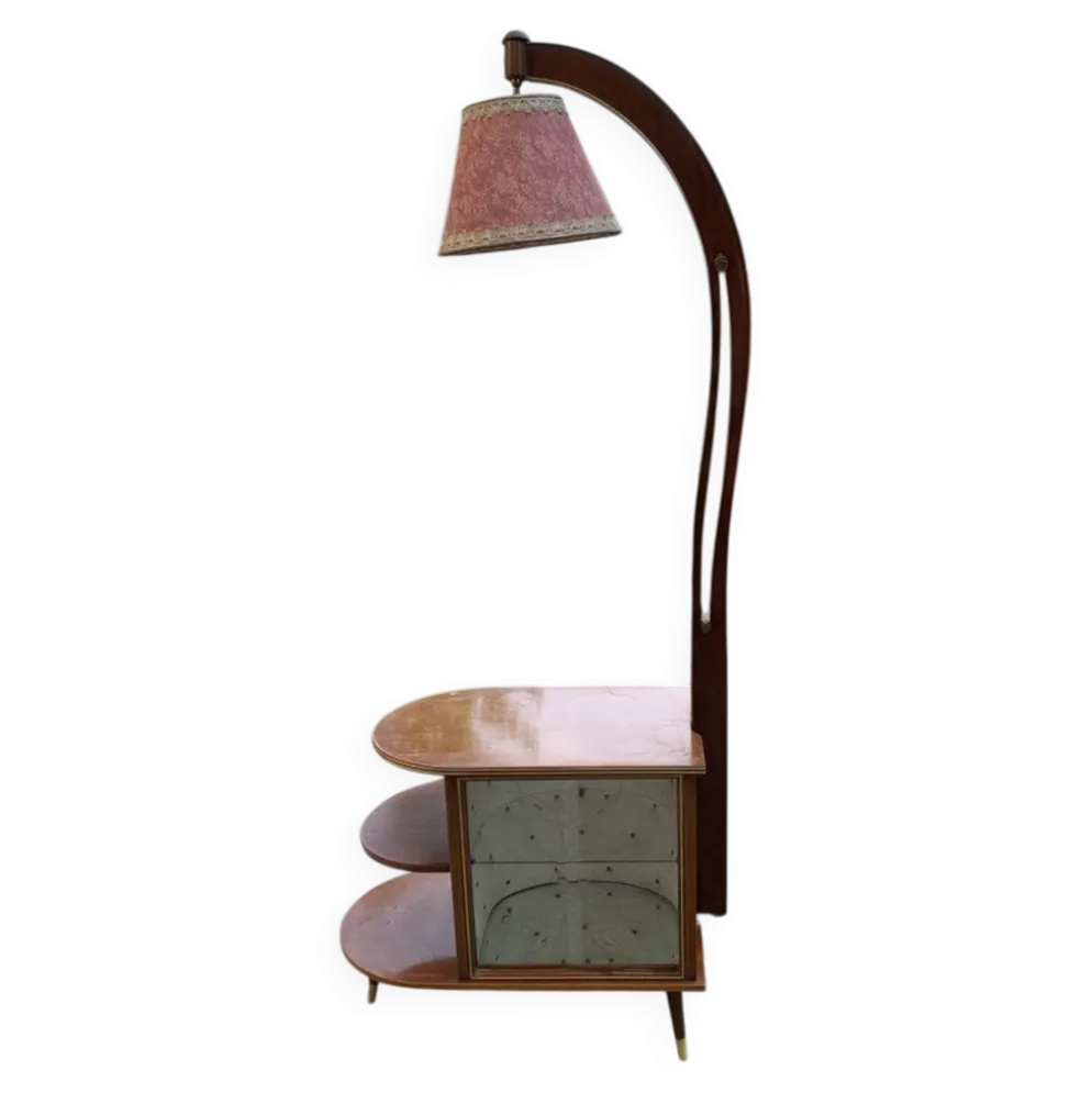 Meuble bar lumineux en noyer marron Art Déco 1950s avec lampe et laiton