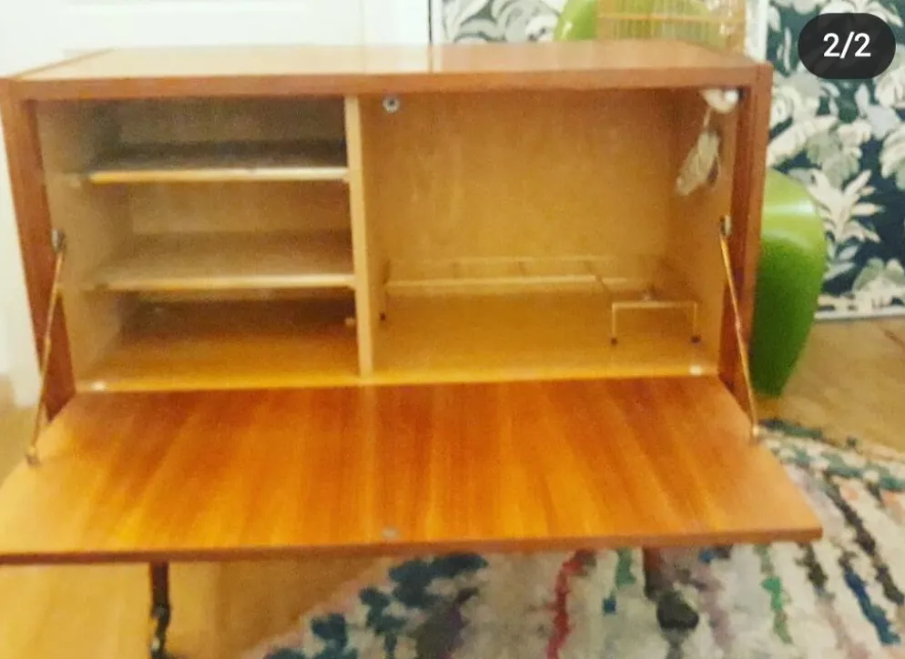Meuble bar à roulettes en teck scandinave