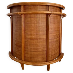 Meuble bar vintage en rotin et cannage tressé – années 70