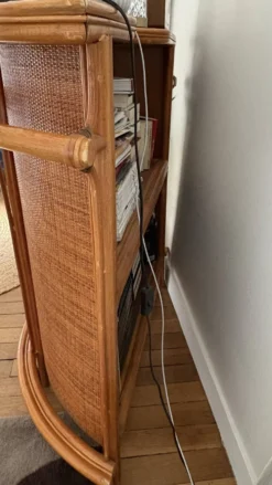 Meuble bar vintage en rotin et cannage tressé – années 70