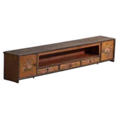 Meuble bas ancien à fleurs peintes en bois de pin – Chine, vers 1900