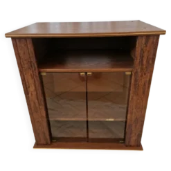 Meuble BerliozCréations vintage en bois figuré et verre fumé Made in France
