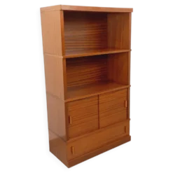 Meuble bibliothèque de rangement vintage en bois de chêne des années 60