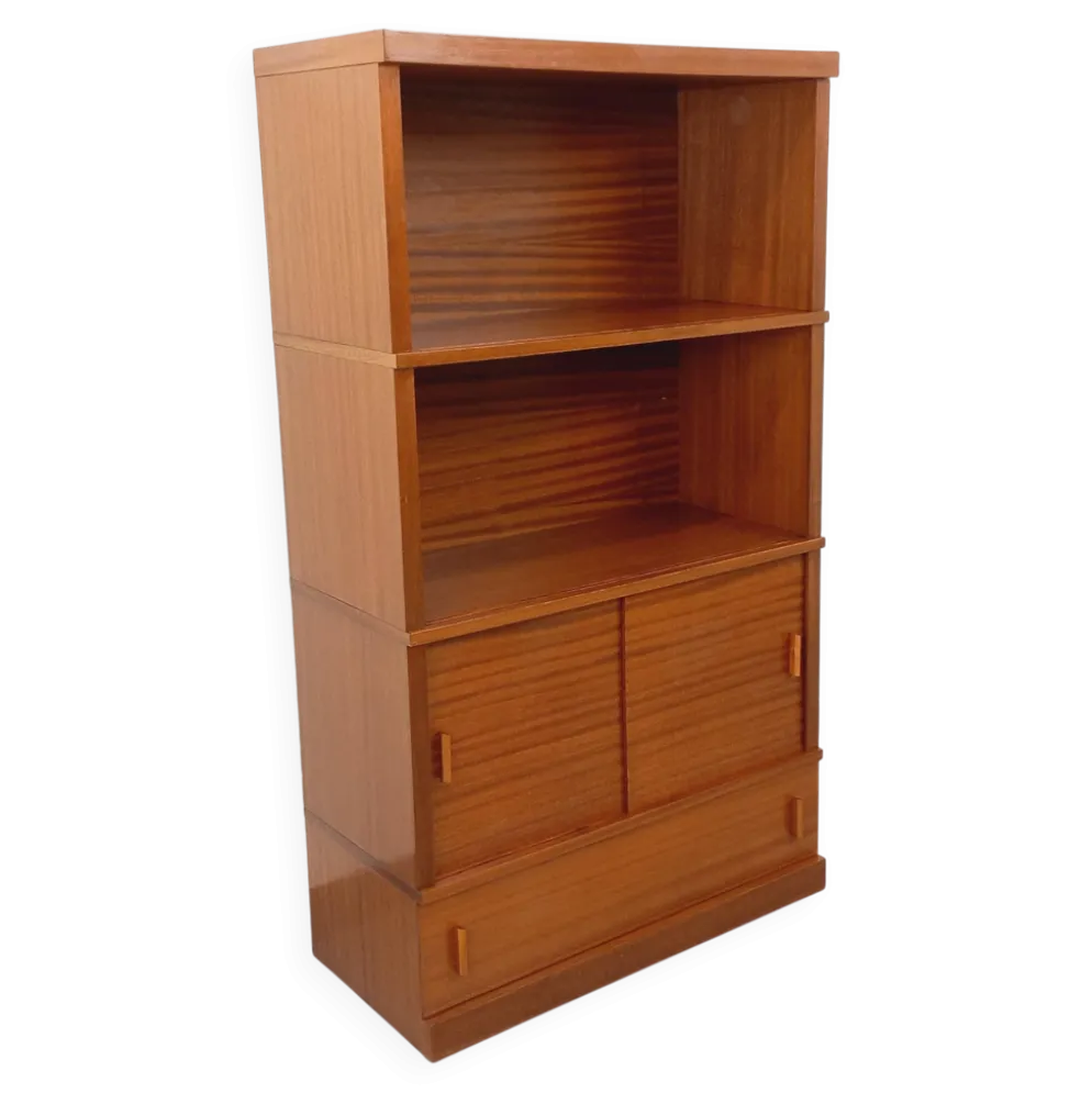 Meuble bibliothèque de rangement vintage en bois de chêne des années 60