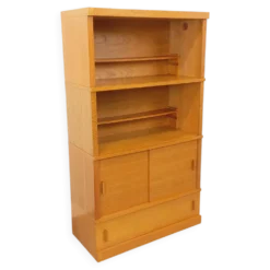 Meuble bibliothèque de rangement vintage en bois de chêne des années 60
