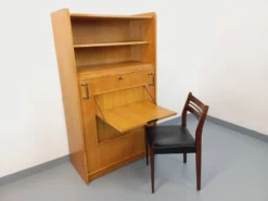 Meuble bibliothèque vintage avec table d’appoint en bois de chêne