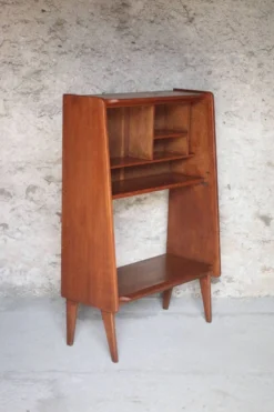 Meuble bois vintage, meuble étagère Roger Landault pour ABC, années 50