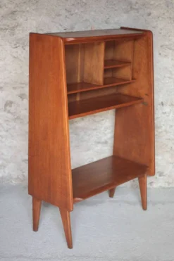 Meuble bois vintage, meuble étagère Roger Landault pour ABC, années 50