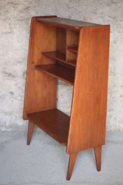 Meuble bois vintage, meuble étagère Roger Landault pour ABC, années 50