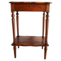 Meuble coiffeuse en bois vintage des années 1920 avec miroir et rangement.
