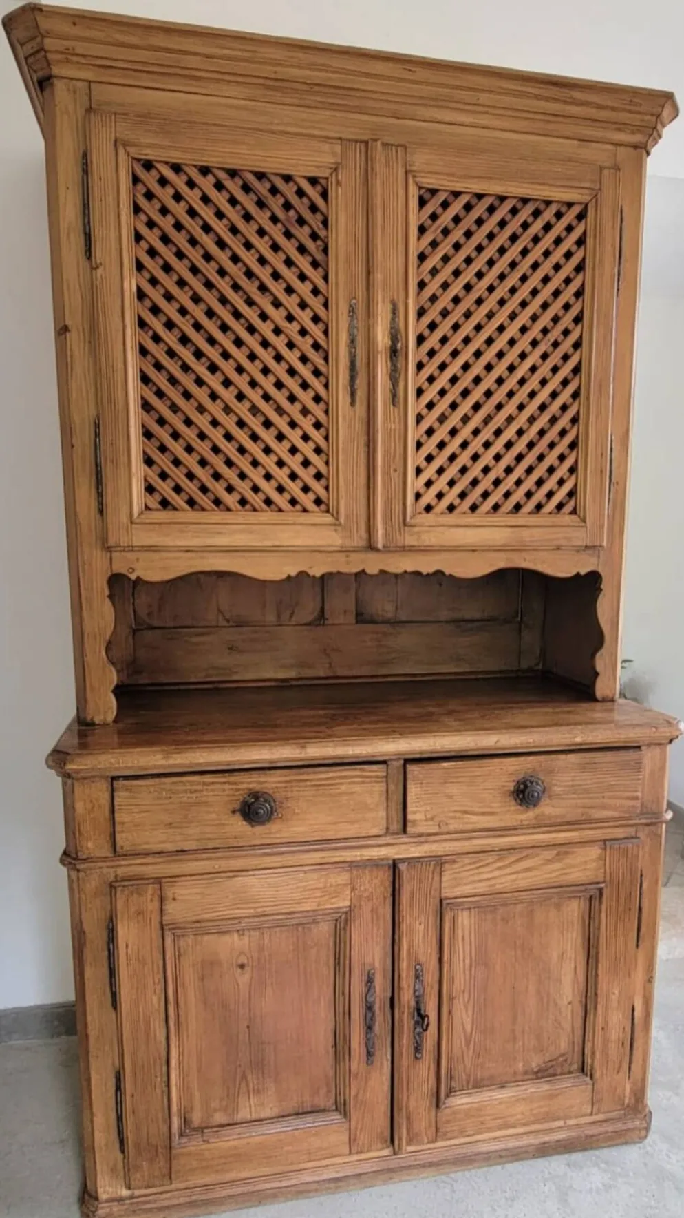 Meuble 2 corps buffet vaisselier bois massif pitchpin