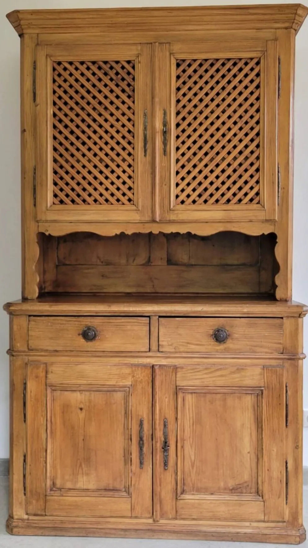 Meuble 2 corps buffet vaisselier bois massif pitchpin