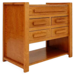 Meuble à couture en bois des années 1960 tiroirs recto/verso