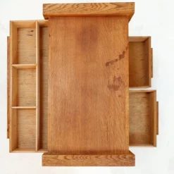 Meuble à couture en bois des années 1960 tiroirs recto/verso