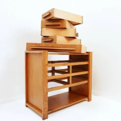 Meuble à couture en bois des années 1960 tiroirs recto/verso