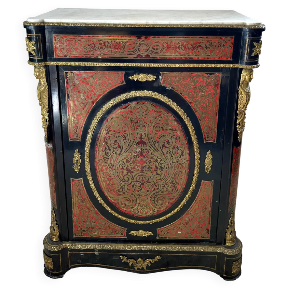 Meuble d’appui Napoléon III en marqueterie Boulle, bronze et marbre