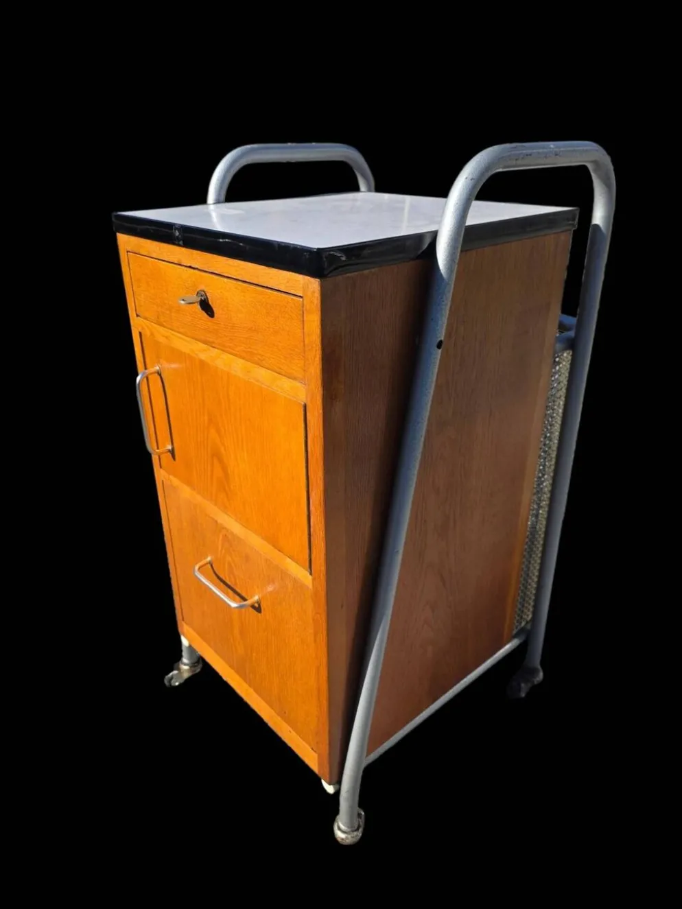 Meuble de bureau médical ETS Hordoir en chêne des années 60